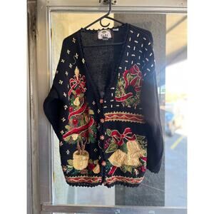 Vintage kitsch Christmas xmas holiday festive cardigan size L